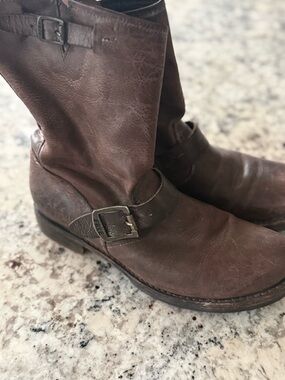 Frye Brown Leather Boots with Buckle Detail